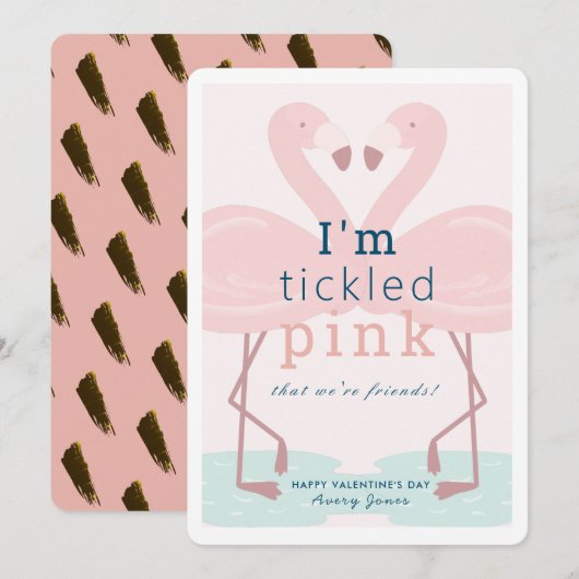 Invitation Tickled Pink Flamant rose Pink Valentine's Day Car (Devant / Derrière)