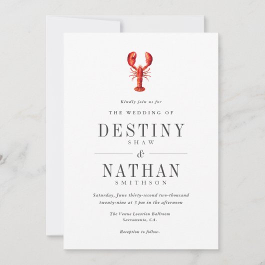 Invitation Tide rouge| Mariage à thème de homard| Blanc (Devant)