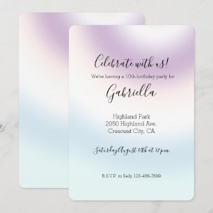 Invitation Tie and dye Anniversaire Bleu Blanc Violet