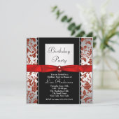 Invitation Tie Bow Rouge & Noir Damassé Anniversaire (Debout devant)