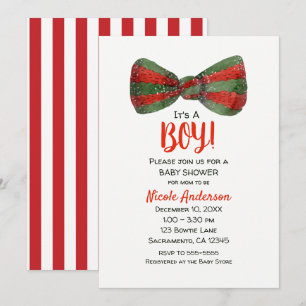 Invitation Tie de Noël Rouge & Vert Bébé Shower
