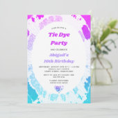 Invitation Tie Dye Anniversaire Fête rose clair Lilac Turquoi (Debout devant)