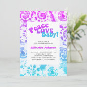 Invitation Tie Dye Baby shower Retro Peace Love Baby (Debout devant)
