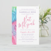 Invitation Tie Dye Bat mitzvah Hippie Chic Rose Turquoise (Debout devant)