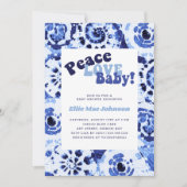 Invitation Tie Dye Blue Shibori Peace Love Baby shower (Devant)