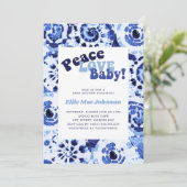 Invitation Tie Dye Blue Shibori Peace Love Baby shower (Debout devant)