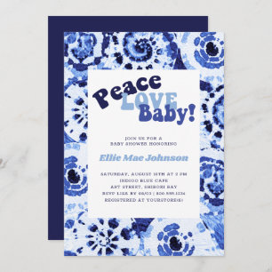 Invitation Tie Dye Blue Shibori Peace Love Baby shower