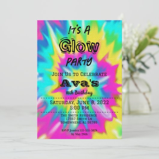 Invitation Tie Dye Fête d'anniversaire (Debout devant)