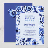 Invitation Tie Dye fête d'anniversaire Blue Shibori (Devant / Derrière)