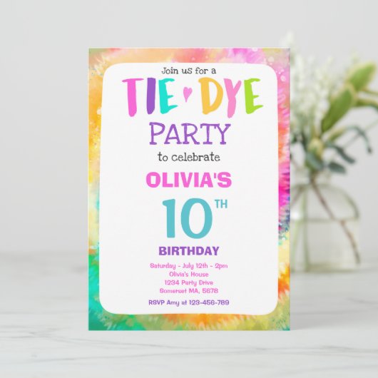Invitation Tie Dye fête d'anniversaire Bright Tie Dye fête hi (Debout devant)