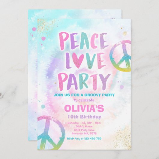 Invitation Tie Dye fête d'anniversaire Pastel Tie Dye fête d' (Devant / Derrière)