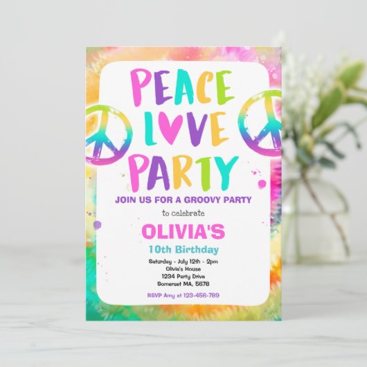 Invitation Tie Dye fête d'anniversaire Pastel Tie Dye fête d' (Debout devant)