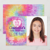 Invitation Tie Dye fête d'anniversaire Rainbow Photo (Devant / Derrière)