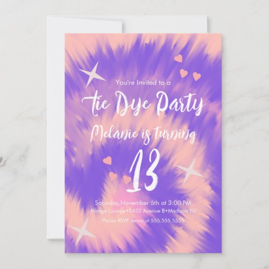 Invitation Tie Dye fête d'anniversaire Retro Super (Devant)