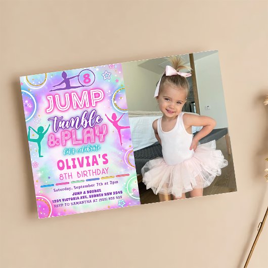 Invitation Tie Dye Gymnastique Jump Anniversaire Photo
