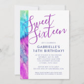 Invitation Tie Dye Hippy Chic Purple Aqua Blue Sweet 16 (Devant)