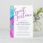 Invitation Tie Dye Hippy Chic Purple Aqua Blue Sweet 16 (Debout devant)