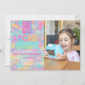 Invitation Tie Dye Neon Glow Arcade Party Anniversaire Photo (Devant)