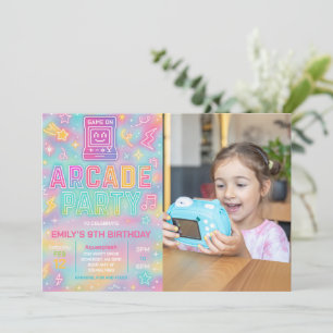 Invitation Tie Dye Neon Glow Arcade Party Anniversaire Photo