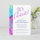 Invitation Tie Dye Neon Purple Aqua Lime N'importe quel âge A (Debout devant)