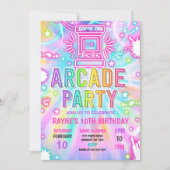 Invitation Tie Dye Neon Retro Arcade Jeu Anniversaire (Devant)