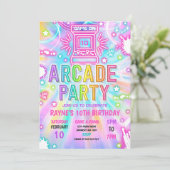 Invitation Tie Dye Neon Retro Arcade Jeu Anniversaire (Debout devant)