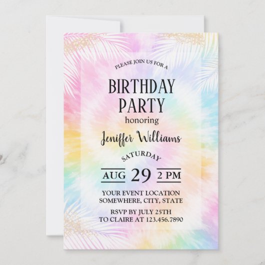 Invitation Tie & Dye Pastel Rose Girly Chic (Devant)