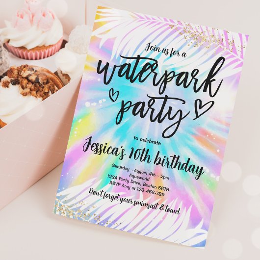 Invitation Tie Dye Water Park Pool Fête Anniversaire