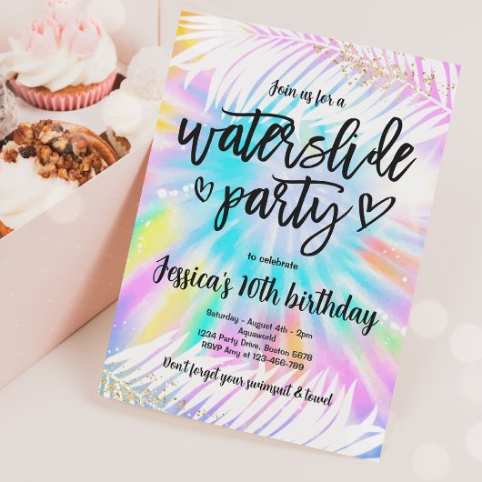 Invitation Tie Dye Water Slide Pool Fête Anniversaire