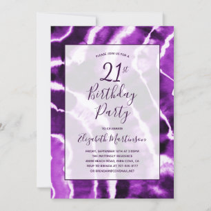 Invitation Tie teinture de marbre violet moderne 21ème annive