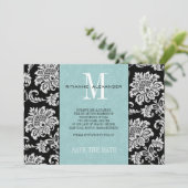 Invitation Tiffany Black Monogram Damask Sauver la Date (Debout devant)