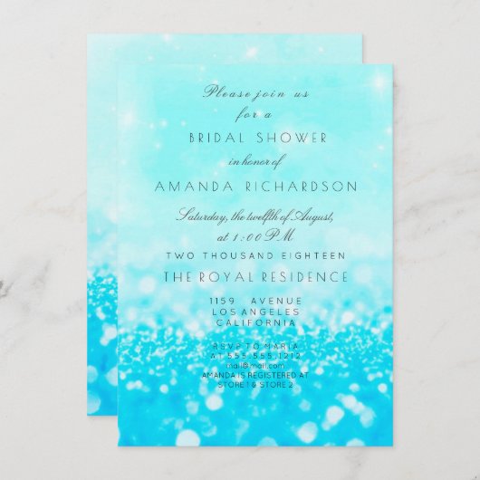 Invitation Tiffany Ocean Blue Aqua Parties scintillant Fête d (Devant / Derrière)