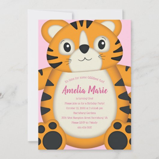 Invitation Tiger Anniversaire Pink (Devant)