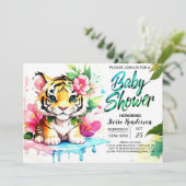 Invitation Tiger Cub bébé fille douche (Debout devant)