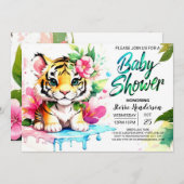 Invitation Tiger Cub bébé fille douche (Devant / Derrière)