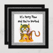INVITATION TIGER JAUNE RÉPTILE NOIR IMPRIMER ANNIVERSAIRE (Devant / Derrière)