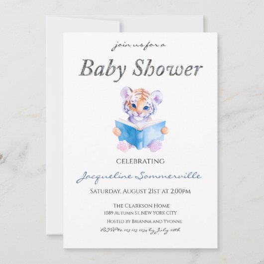 Invitation Tiger Lire un livre Baby shower (Devant)
