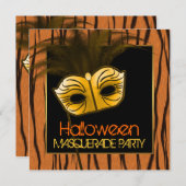 Invitation Tiger Orange Black Halloween Masquerade Party (Devant / Derrière)