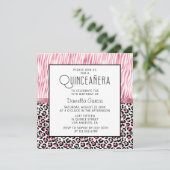 Invitation Tiger rose Safari Leopard Shimmer Quinceañera (Debout devant)