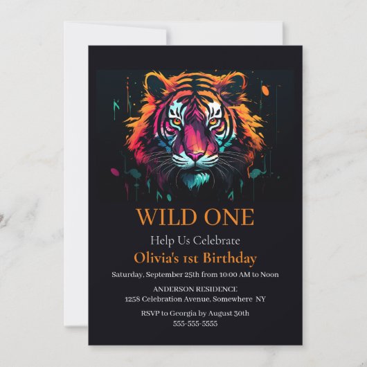 Invitation Tiger Wild One Anniversaire thème (Devant)
