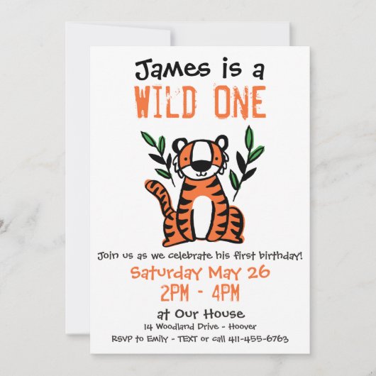 Invitation Tiger Wild One Bird Party (Devant)