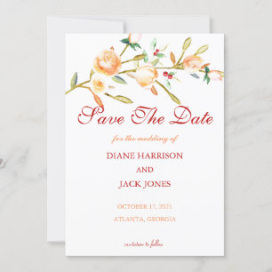 Invitation Tiges aquarelles de rose et de baie pour mariage