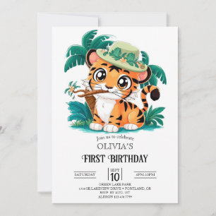 Invitation Tigre adorable 1er Anniversaire numérique