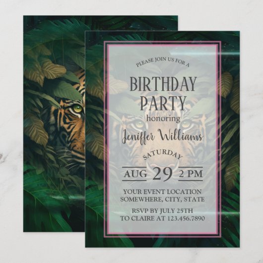 Invitation Tigre caché dans le Foliage (Devant / Derrière)