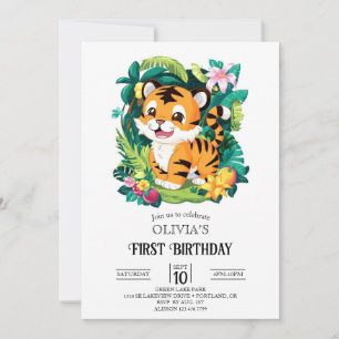 Invitation Tigre coloré 1er Anniversaire numérique