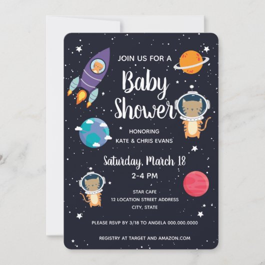 Invitation Tigre dans le Baby shower spatial Galaxie marine m (Devant)