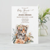 Invitation Tigre d'aquarelle en Baby shower de fleurs (Debout devant)