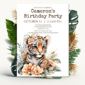 Invitation Tigre d'aquarelle en fleurs fête d'anniversaire