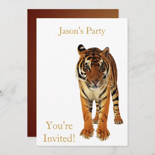 Invitation Tigre de fête d'anniversaire sur blanc (Devant / Derrière)