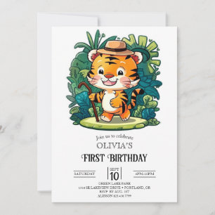 Invitation Tigre de la jungle lunaire 1er Anniversaire numéri